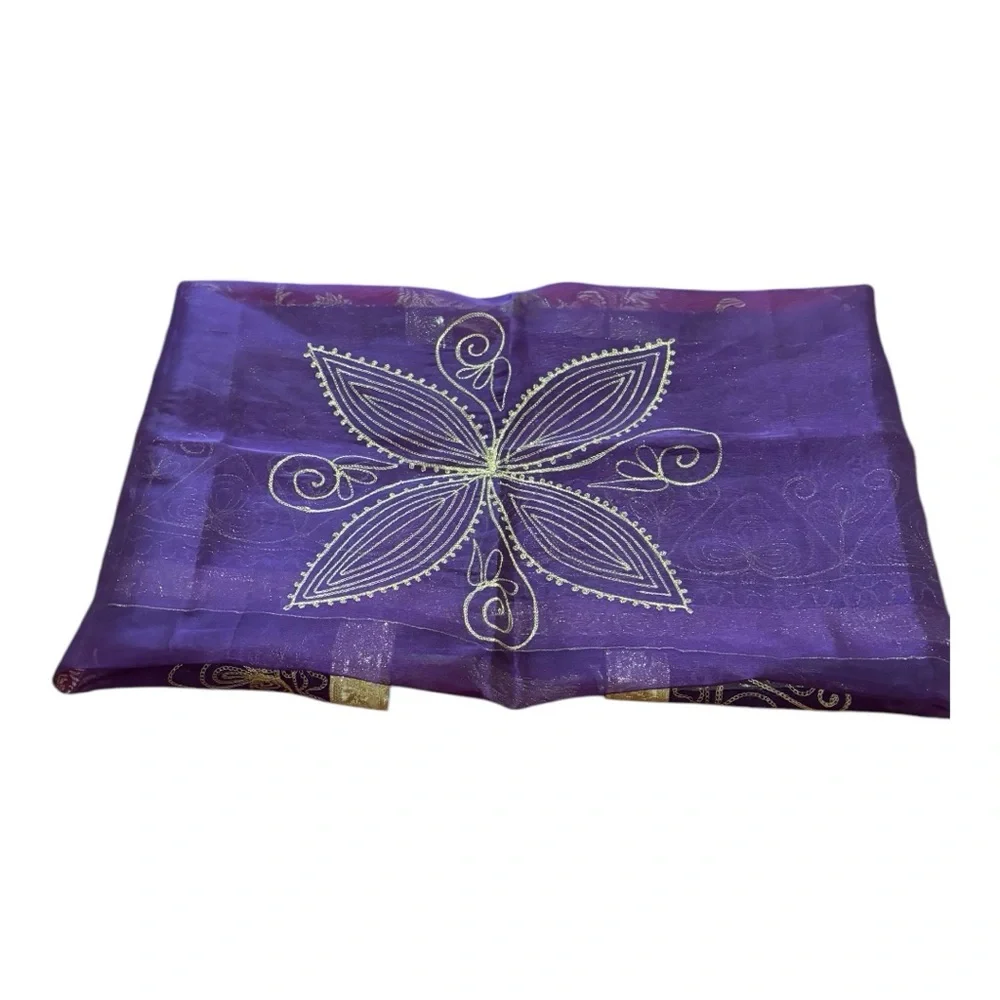 Square Hand Woven Table Cover with Beautiful Patterns and Tassels Purple/Gold